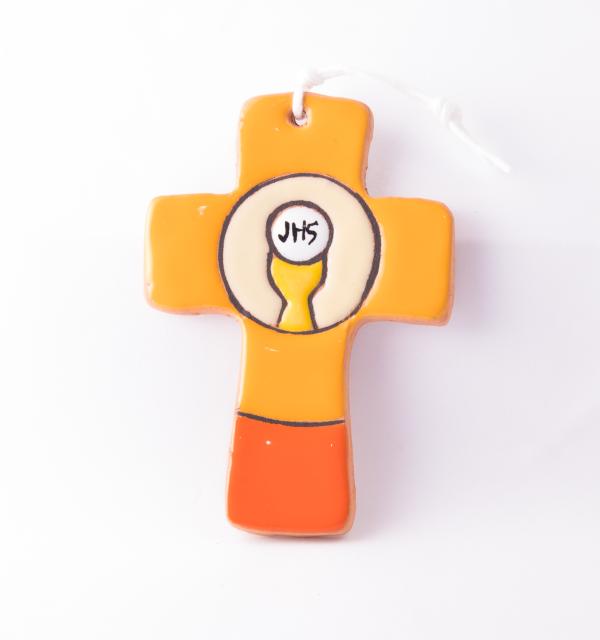 CROIX EN CERAMIQUE ARTISANALE JSH ORANGE 9.5CM