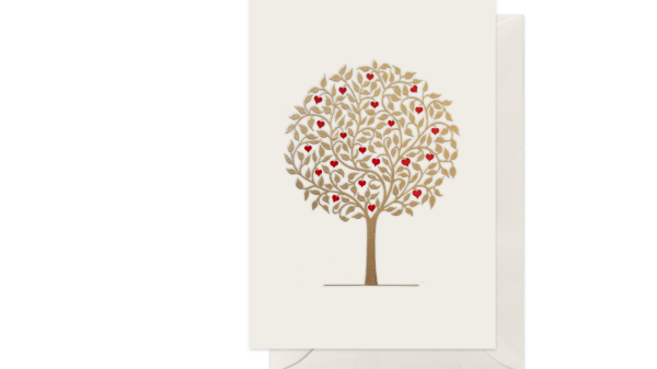 CARTE DOUBLE ARBRE OR A COEURS 10.5*14.8 CM