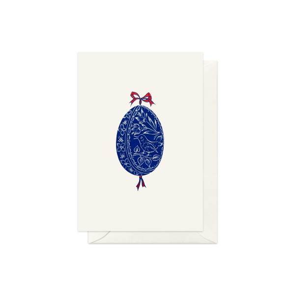 CARTE DOUBLE OEUF DE PAQUES BLEU 10.5*14.8 CM