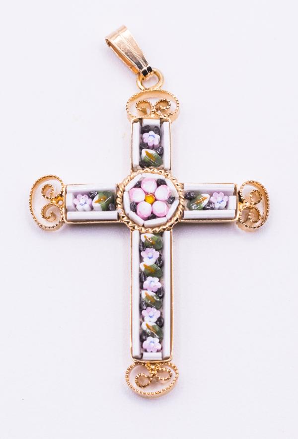 MOSAIQUE BIZANTINE PENDENTIF CROIX BLANC 4*2,5 CM AVEC BOITE