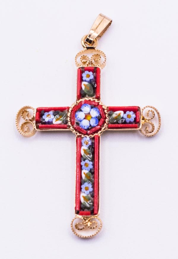 MOSAIQUE BIZANTINE PENDENTIF CROIX ROUGE 4*2,5 CM AVEC BOITE