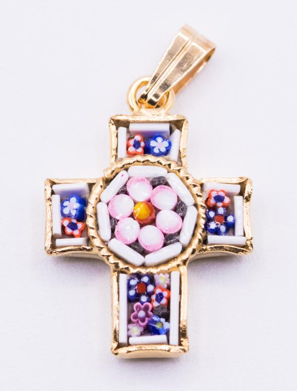 MOSAIQUE BIZANTINE PENDENTIF CROIX BLANC 2*1,5 CM AVEC BOITE