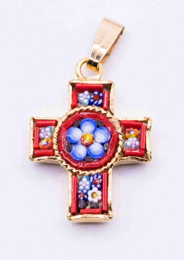 MOSAIQUE BIZANTINE PENDENTIF CROIX ROUGE 2*1,5 CM AVEC BOITE