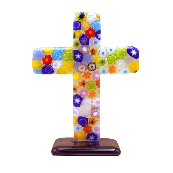 CROIX MILLEFIORI AVEC SOCLE 11*8.5CM