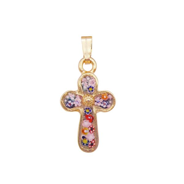 MOSAIQUE BIZANTINE PENDENTIF CROIX ARRONDIE 2*1 CM AVEC BOITE