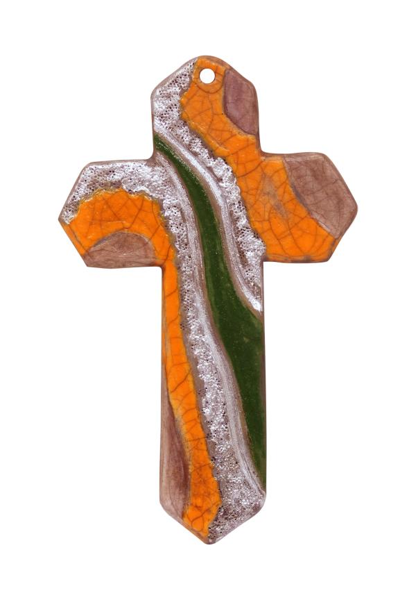 CROIX CERAMIQUE RAKU ORANGE 14*9 CM