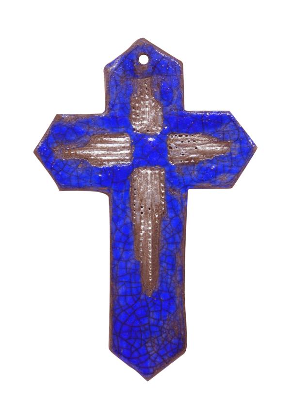 CROIX CERAMIQUE RAKU BLEU FONCE 14*9 CM