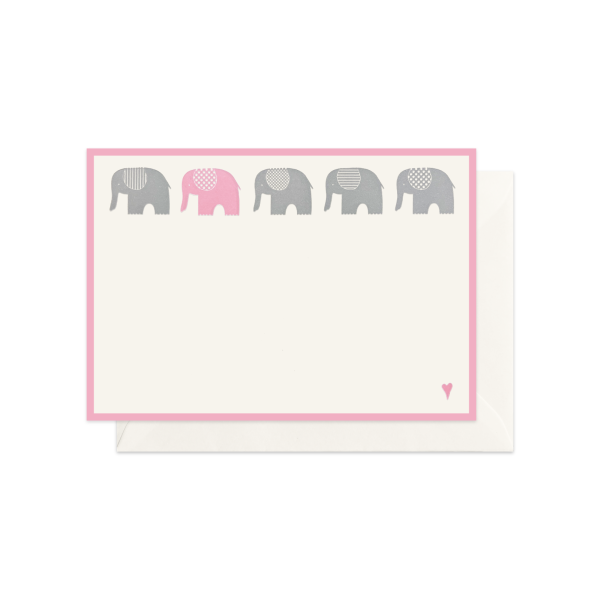 CARTE DOUBLE NAISSANCE ELEPHANT ROSE 10.5*14.8 CM