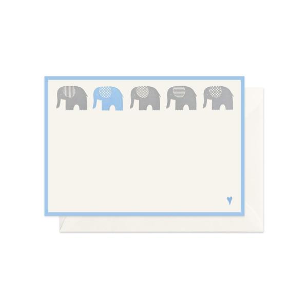 CARTE DOUBLE NAISSANCE ELEPHANT BLEU 10.5*14.8 CM