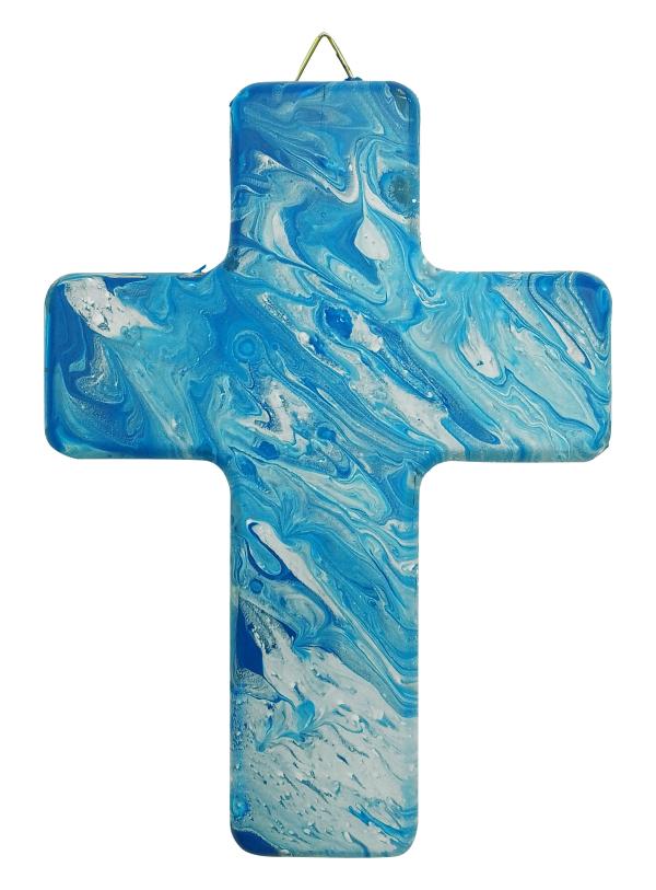 CROIX MARBRE BLEU BLANC 11.4*15CM
