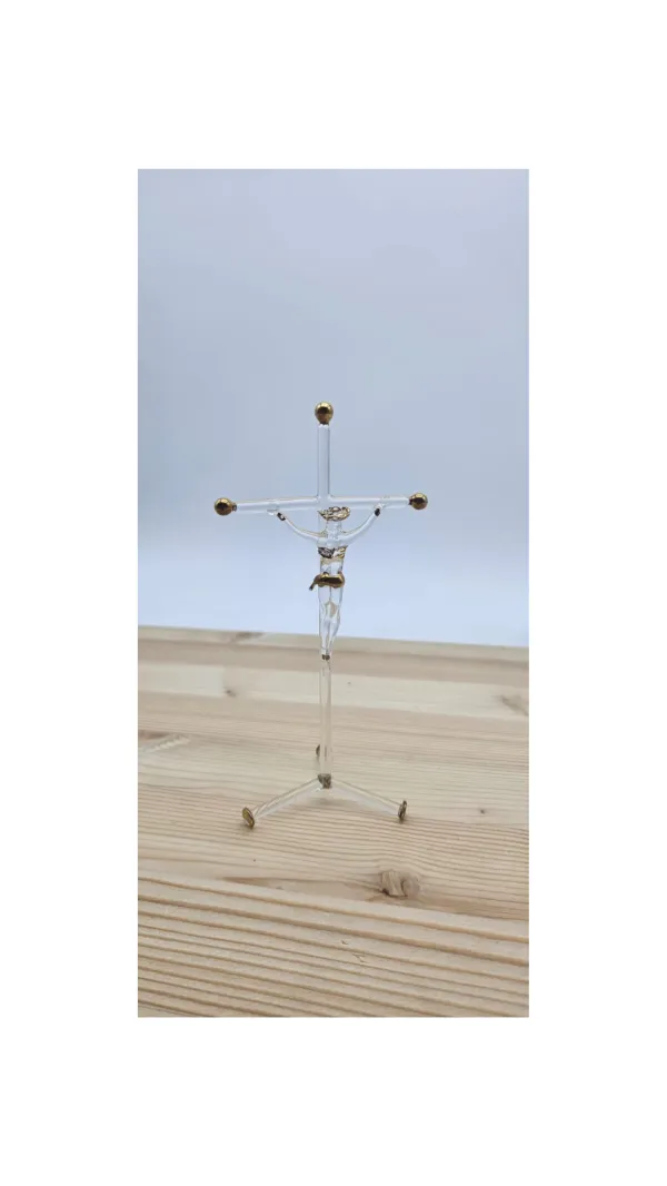 CRUCIFIX MURANO INCRUSTATION OR SUR SOCLE 13cm