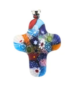 CROIX MURINES PENDENTIF 3 CM ARTISANAT DE MURANO MULTICOLORE