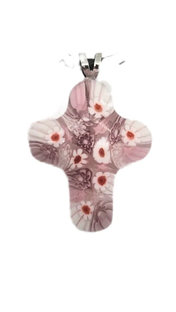 CROIX MURINES PENDENTIF 3 CM ARTISANAT DE MURANO ROSE