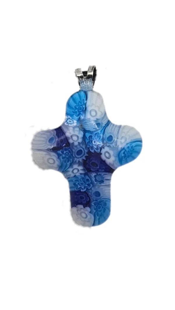 CROIX MURINES PENDENTIF 3 CM ARTISANAT DE MURANO BLEU