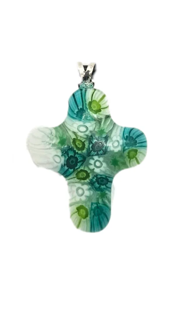 CROIX MURINES PENDENTIF 3 CM ARTISANAT DE MURANO VERT