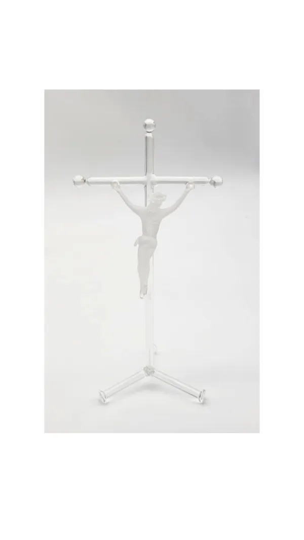 CRUCIFIX MURANO SUR SOCLE SATIN 13cm