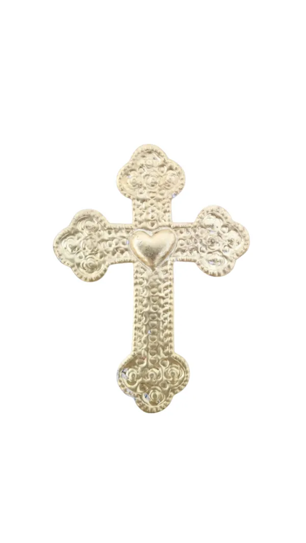 EX VOTO CROIX LAITON EMBOSSE ET DECOUPE MAIN 15*11,5CM