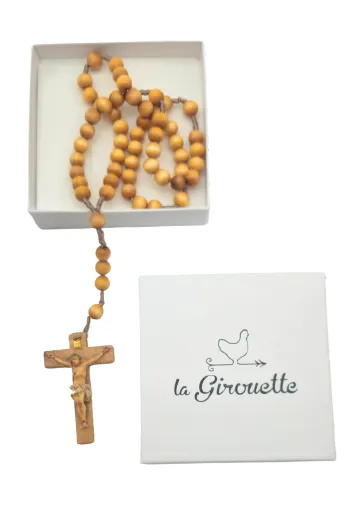 CHAPELET EN BOIS DANS BOITE GIROUETTE