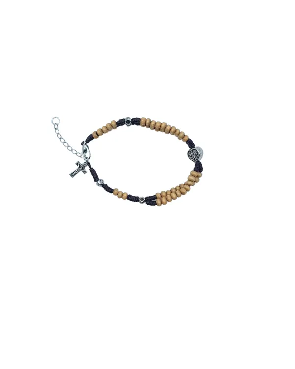 BRACELET CHAPELET FIL BOIS ROND NATUREL