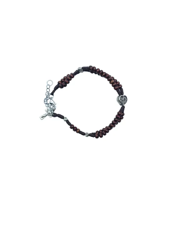 BRACELET CHAPELET FIL BOIS ROND MARRON FONCE