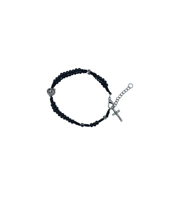 BRACELET CHAPELET FIL BOIS ROND NOIR