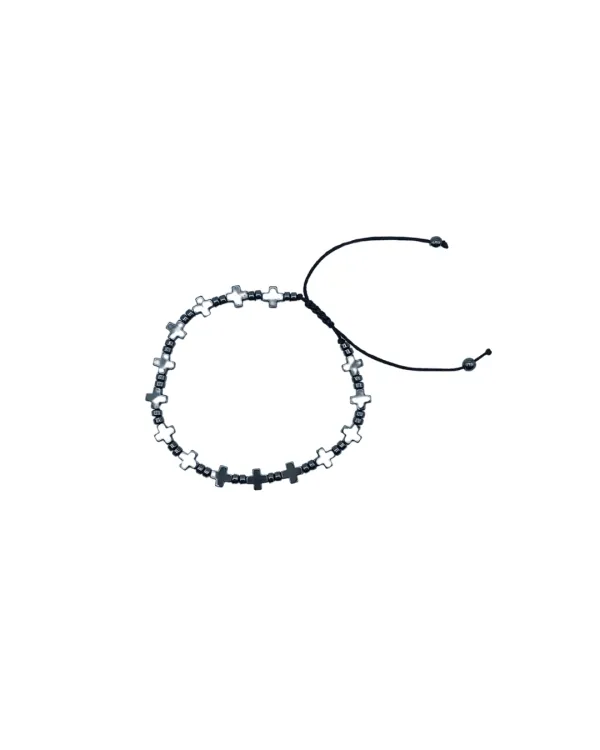 BRACELET FIL HEMATITE CROIX 6MM