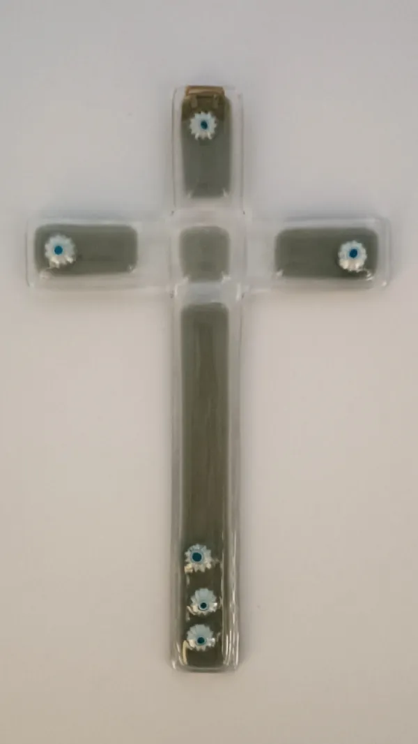 CROIX EN VERRE 18CM GRIS