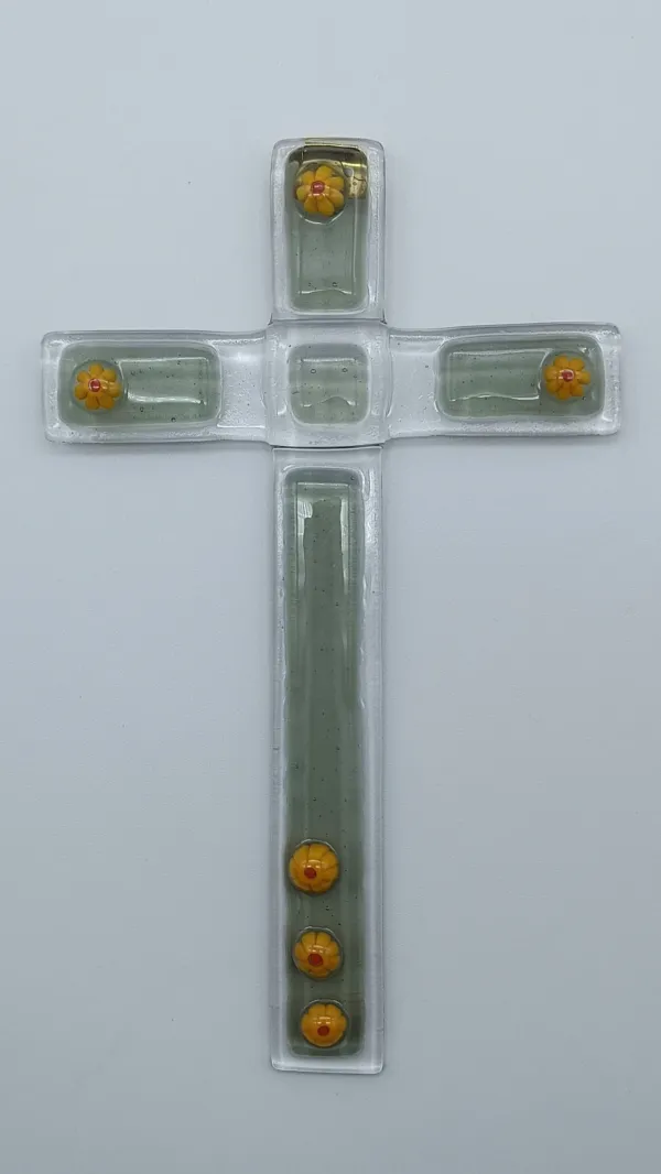 CROIX EN VERRE 18CM JAUNE