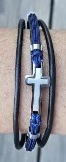 BRACELET HOMME BLEU EN CUIR VERITABLE