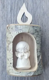 ANGE EN BOIS SCUPLTE 4CM DANS SON TRONC