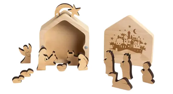 MINI CRECHE EN BOIS 13 PERSONNAGES 4 CM DANS SA BOITE