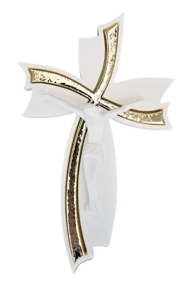 CRUCIFIX EN POUDRE DE MARBRE BEIGE 16CM
