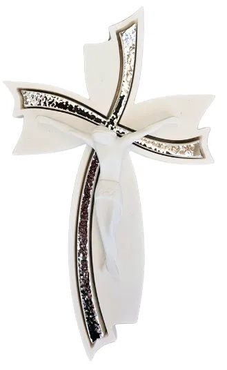 CRUCIFIX EN POUDRE DE MARBRE ARGENTE 16CM